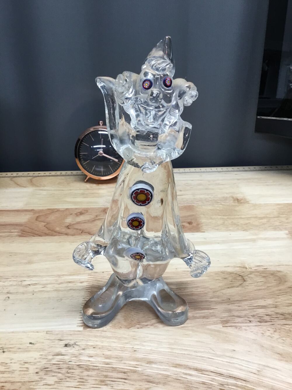 Vintage Archimede Seguso Murano Clear Glass Circus Decorative Clown Figurine